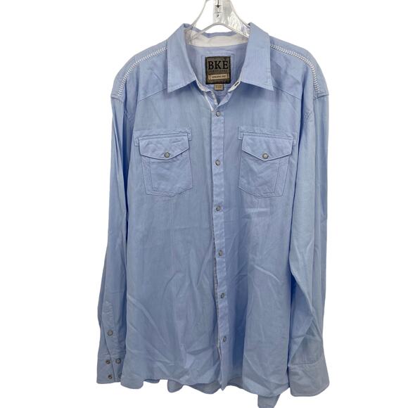 BKE Buckle Men's Athletic Fit Shirt Western Cotton Pearl Snap Blue Stripe XXL - Picture 1 of 10